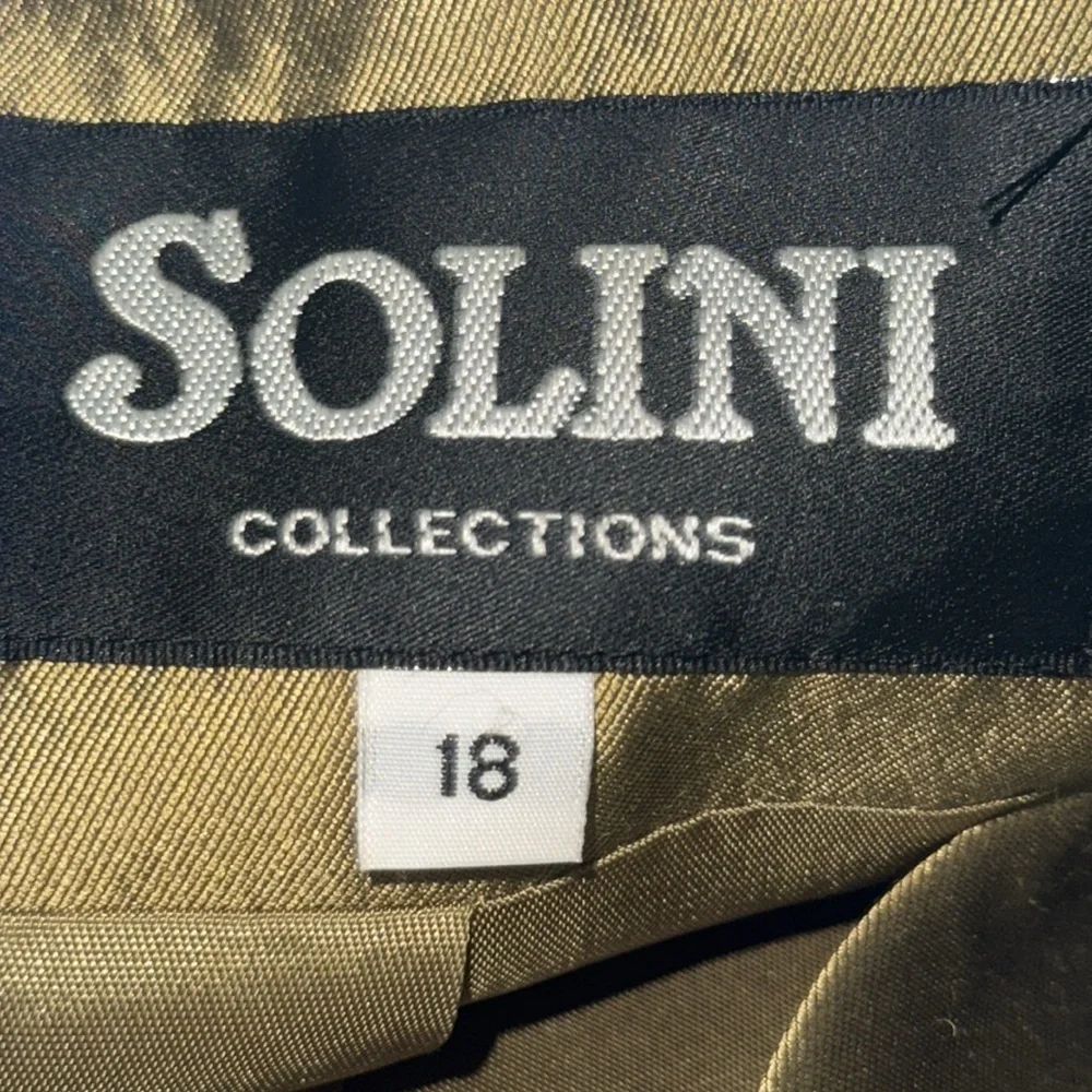 Solini Collections Sz 18 beaded two piece skirt and blazer olive green sheen set